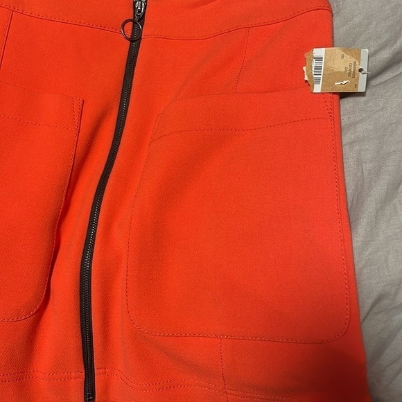 NEW Rachel Mini Skirt 0 Apron Pockets Coral Orange Red Retro Mod Zip Front - Picture 13 of 13